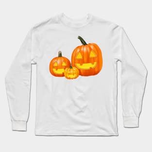 Jack-O-Lantern Trio (Bright Green) Long Sleeve T-Shirt